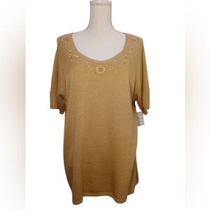 Sag Harbor Golden Short Sleeve Women's V Neck Sweater NWT 1X